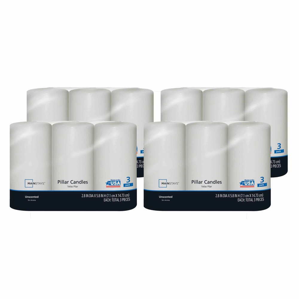 Mainstays 3Pack 5.8" Pillars, Unscented, White, Set of 4