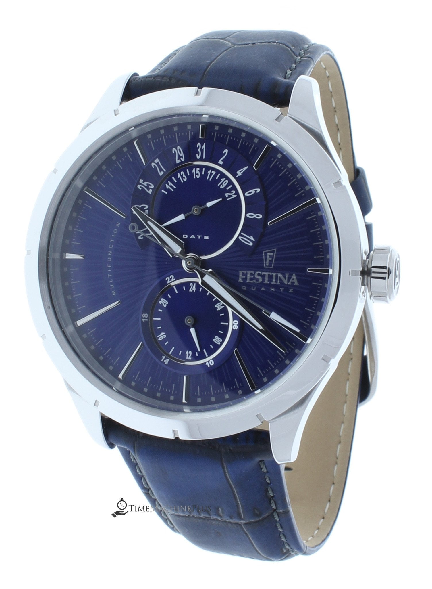 Festina F16573/7 Men\'s Retro Display Leather 24-Hour Blue Subdial Strap Dial Watch Blue
