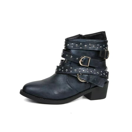 

SIMANLAN Women Winter Boots Casual Combat Boot Side Zipper Ankle Booties Ladies Lightweight Shoes Womens Comfort Fashion Bootie Dark Blue 7