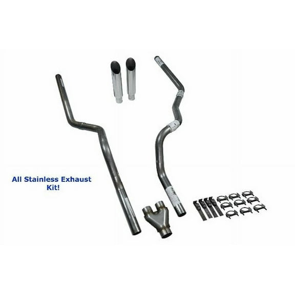All-Stainless Dual Exhaust Kit Ford F-150 04-14 Y Pipe Slash Tip Rear Exit