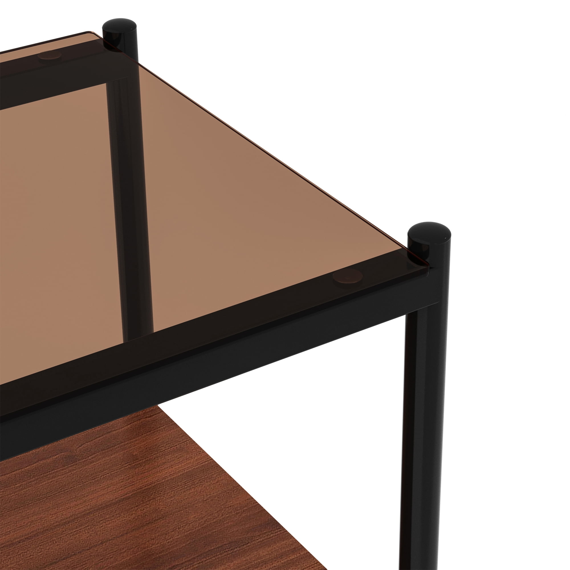 Set of 2 End Tables, Nightstand with Tempered Glass Tabletop, Compact Side Table with MDF Storage Shelf and Sturdy Iron Legs, Easy Assembly for Bedroom or Living Room, Brown Glass Finish