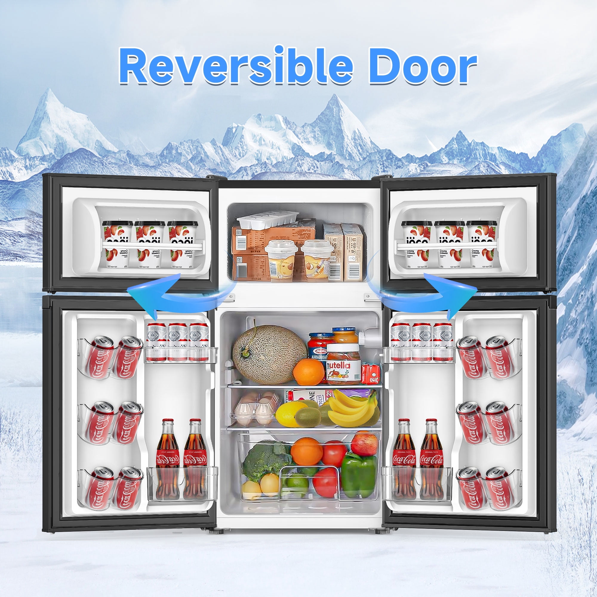 Aootek 3.2 Cu.ft Two Door Mini Fridge with Freezer Energy-Saving Compact Refrigerator Suitable for Bedroom,Apartment,Kitchens, Offices, Dormitories Black