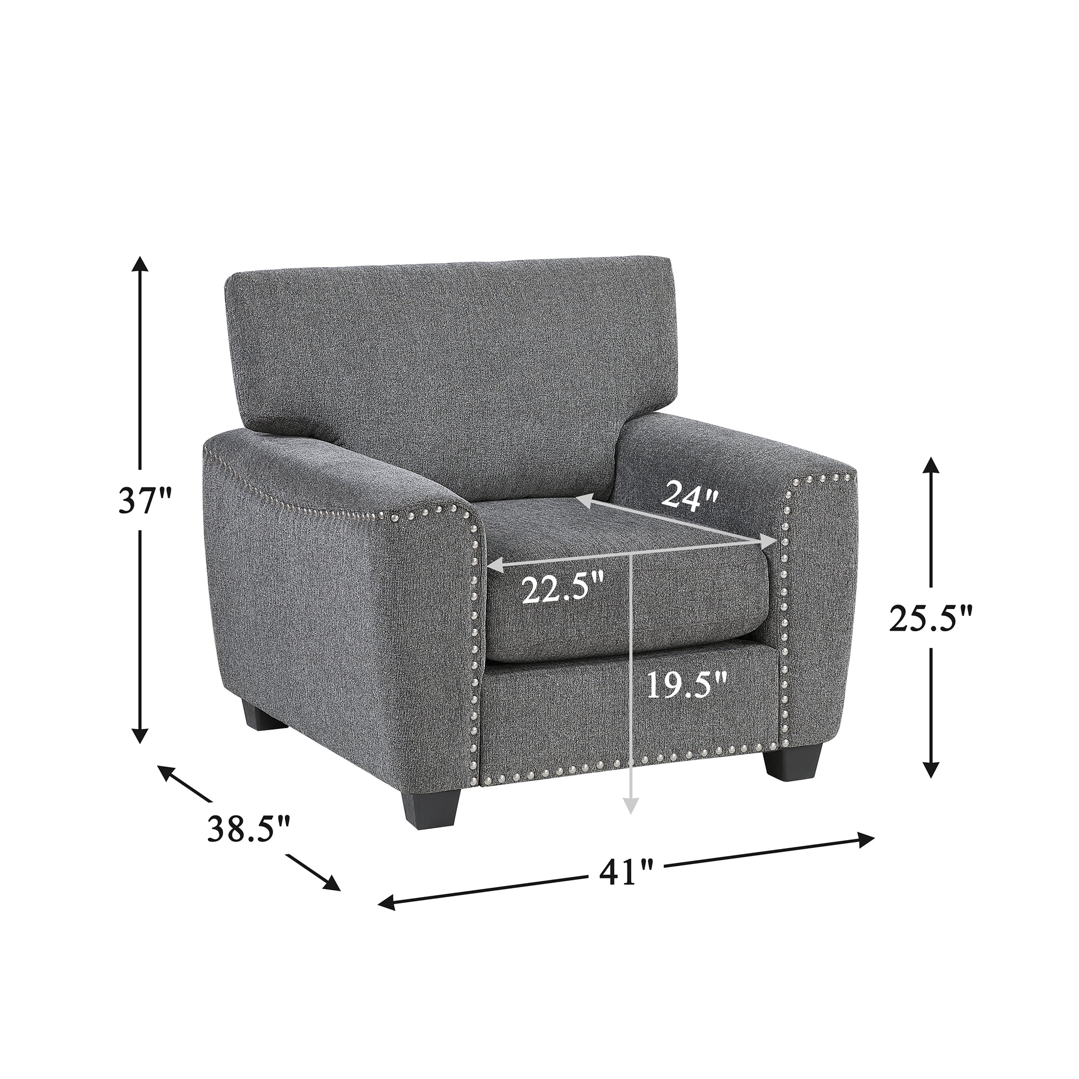 OakvillePark Eldertide Chenille Accent Chair with Nailhead Trim, Dark Gray