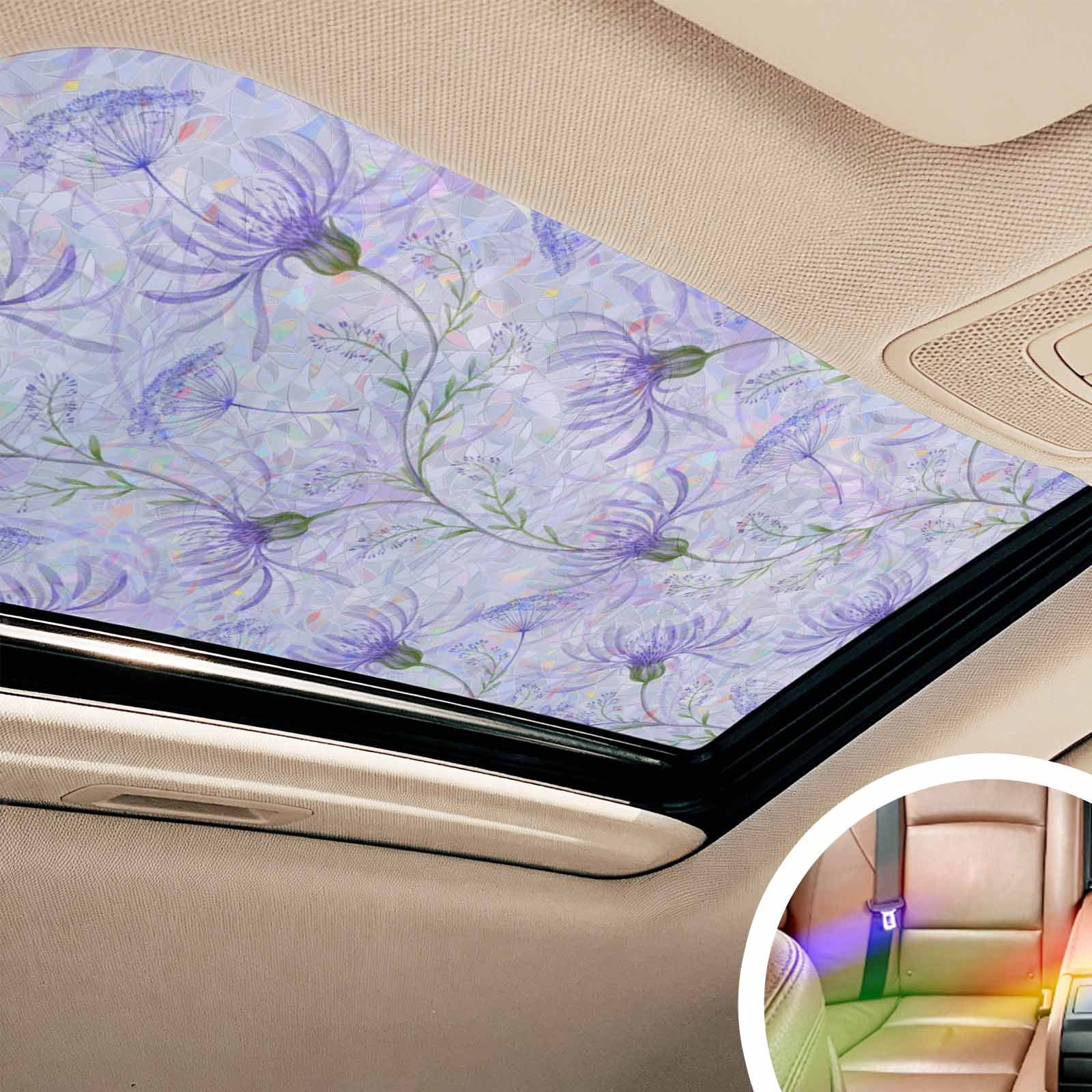 Purple Flowers Window Privacy Film Stain Glass,Reusable Decorative Rainbow Window Film,Botanical Florals Plants Country Aesthetic Static Cling Sun Blocking Stickers Decals Covers 23.6" x 59" (2pcs)