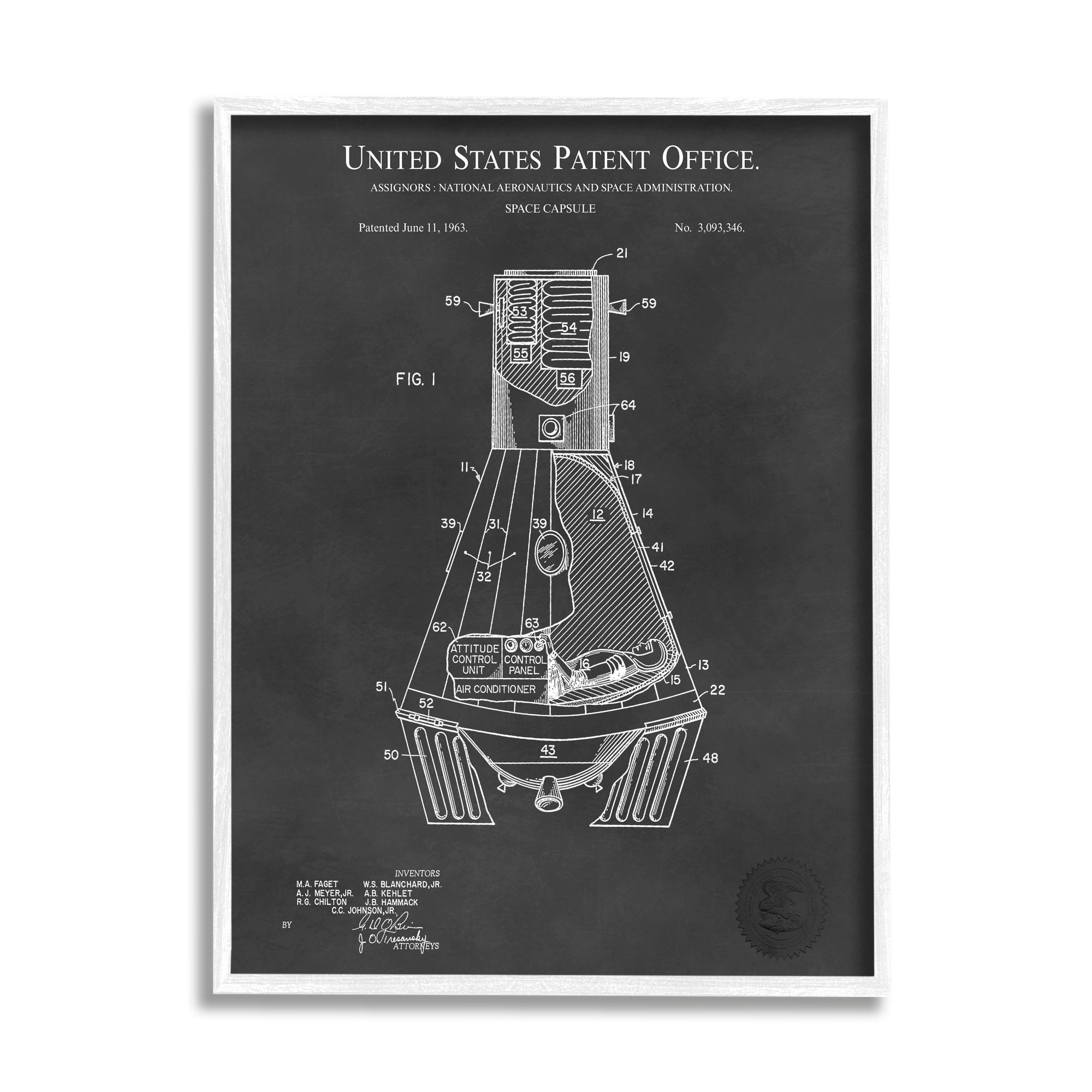 Stupell Industries Space Capsule Aircraft Detailed Blueprint Diagram Design Framed Wall Art, 11 x 14, Design by Karl Hronek