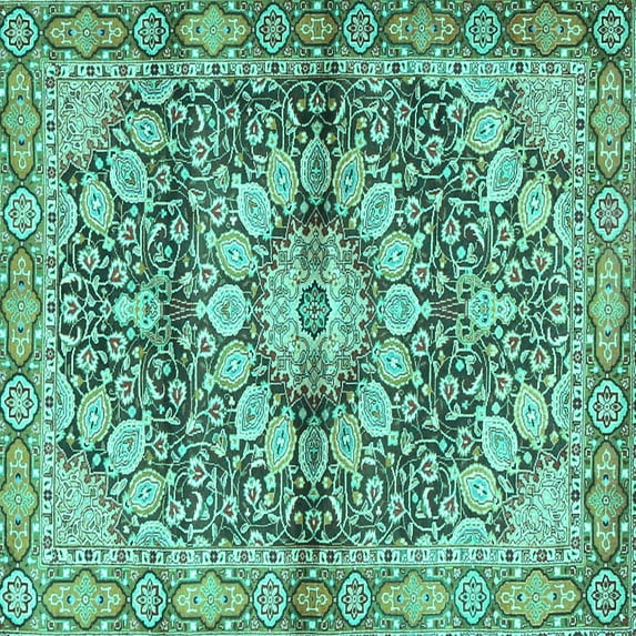 Ahgly Company Machine Washable Indoor Square Persian Turquoise Blue Traditional Area Rugs, 6' Square
