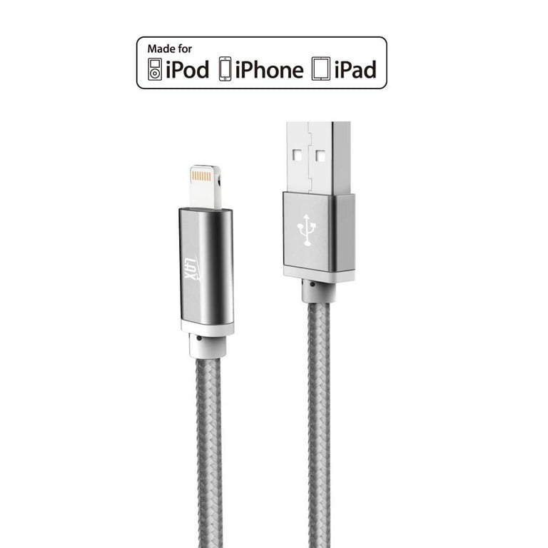 LAX Gadgets Extra Long, Apple MFi Certified Nylon Lightning to USB iPhone Charger Cable for iPhone 7, 7 Plus, 6s, 6s Plus, 6, 6 Plus, SE, 5s / Pro, Air, Mini,