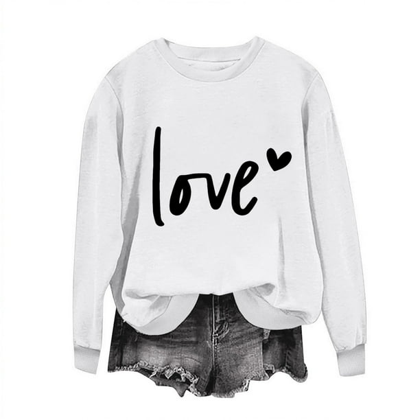 Penkiiy Día de San Valentín Sudadera para Mujer Lindo Amor Camisetas Corazón Casual de manga larga Camiseta de San Valentín Ropa Tops XL Blanco