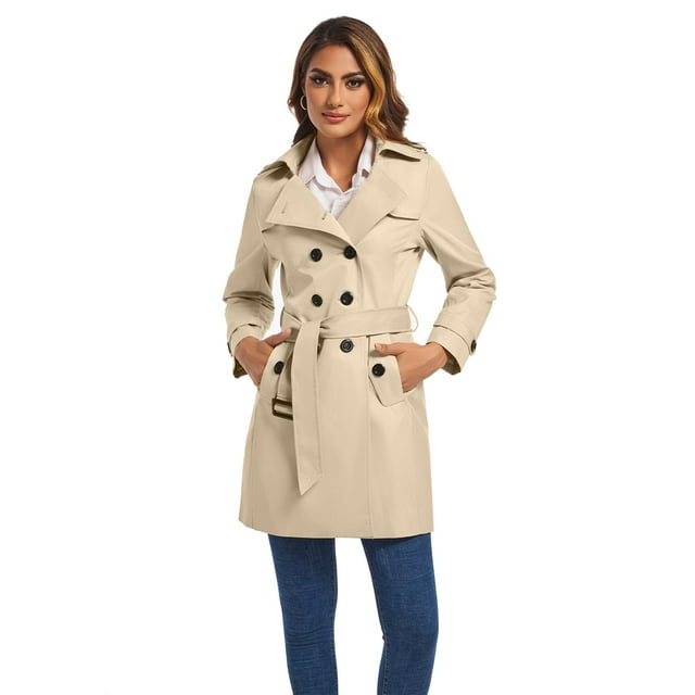 Farvalue Gabardina De Doble Botonadura Para Mujer, Abrigo Clásico Resistente Al Agua Con Solapa Y Cinturón, Talla Xl, Color Caqui