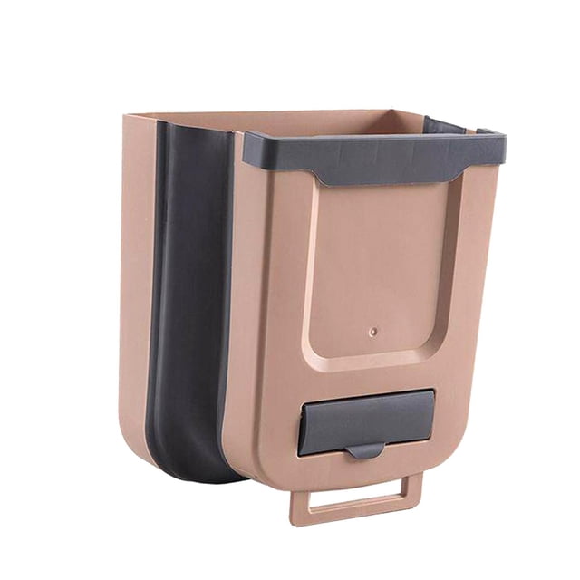 Cubo de basura colgante montable para interiores, creativo, plegable, montado en la puerta para café amarillento
