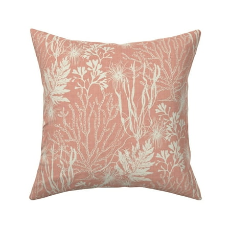 Seaweed Coral Pink White Throw Pillow Cover W Optional Insert By