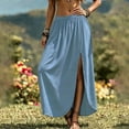 thumbnail image 4 of Skirts for Women Summer Boho Maxi Elastic High Waist Side Slit Casual Pleated Vacation Beach Skirts, 4 of 8