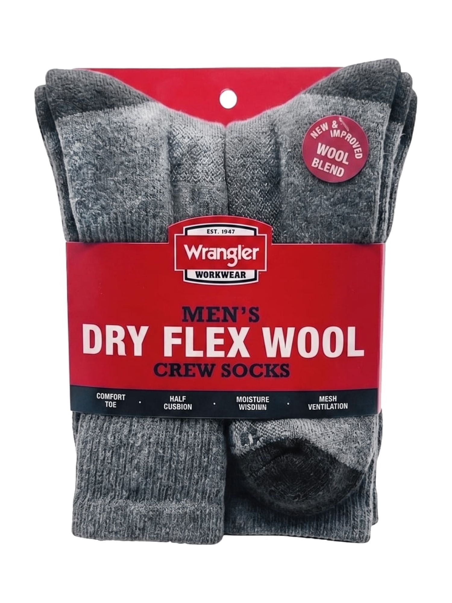Wrangler Wool Blend Work Socks for Men, Size 6-12, Charcoal, 6 Pairs