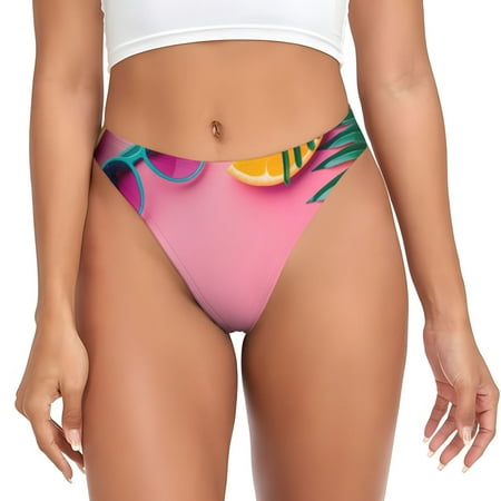 Qokaie Summer Fruits And Sunglasses Printed Women s Cotton Thong Underwear  Sexy Breathable Panties G-string-X-Large