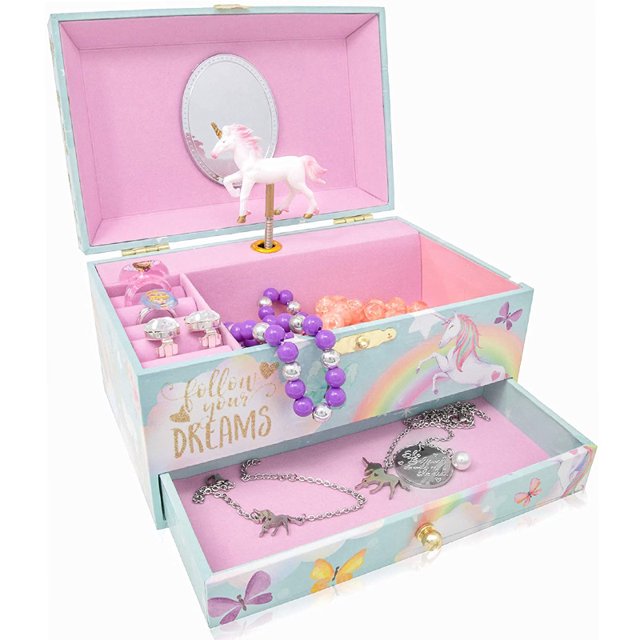 Joyero de unicornio para niñas y niños - Joyero musical para niñas - Regalos de nieta para niñas de 8 años JAMW Sencillez