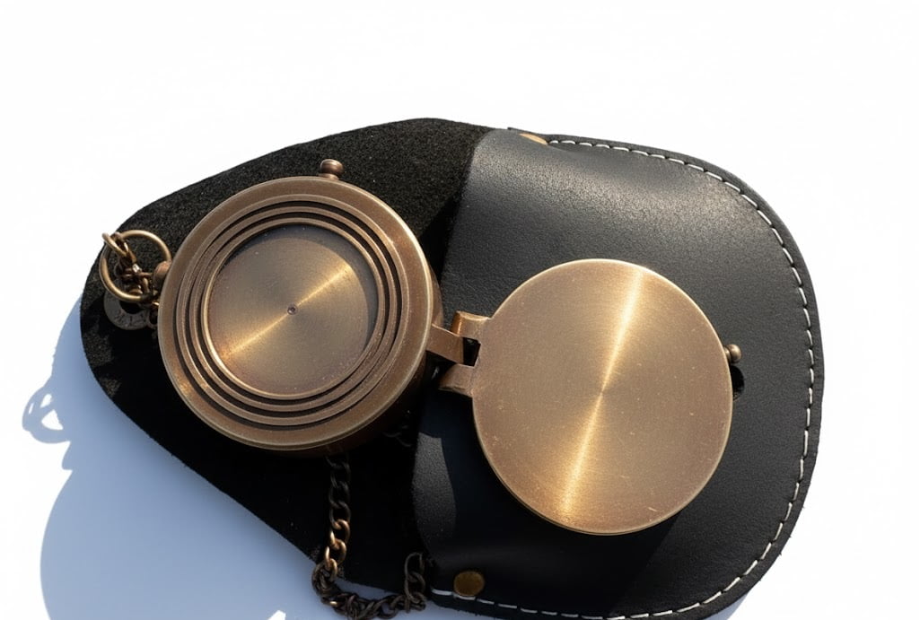 Brass Pocket Compass with Engraved Proverbs 3:5-6 and Leather Case