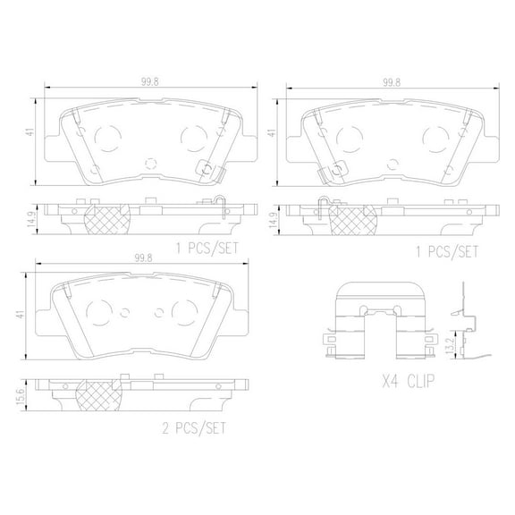 Brembo OE P30101N Rear Premium NAO Ceramic Brake Pads for Kia Soul and Hyundai Kona Electric
