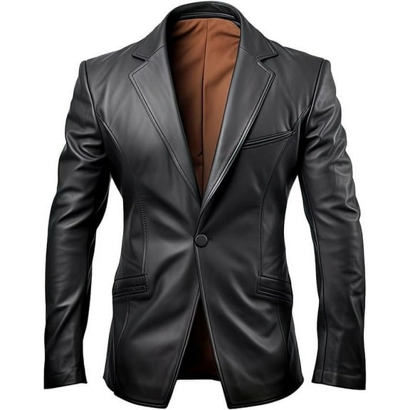 HIDE CRAFTS Men's Black Leather Blazer with Notch Lapel Collar, (US, Alpha, X-Large, Big, Tall, Black)