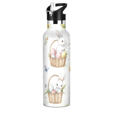 

Kids Insulated Stainless Steel Sports Water Bottle 600ml (20oz) BPA-Free Easter Bunnies and Baskets