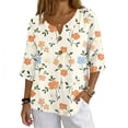 thumbnail image 4 of 3/4 Sleeve Boho Linen Tops for Women, Spring Floral Printed Blouses for women Dressy Casual, Basic Womens Cotton Linen Top, 4 of 5
