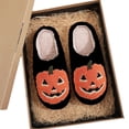 thumbnail image 5 of GrmtClth Cute Pumpkin Face Print Fluffy Closed Toe Slippers Cozy Fleece Lining Anti-Slip Sole Autumn Winter Home Slippers Black 38(US/7), 5 of 5