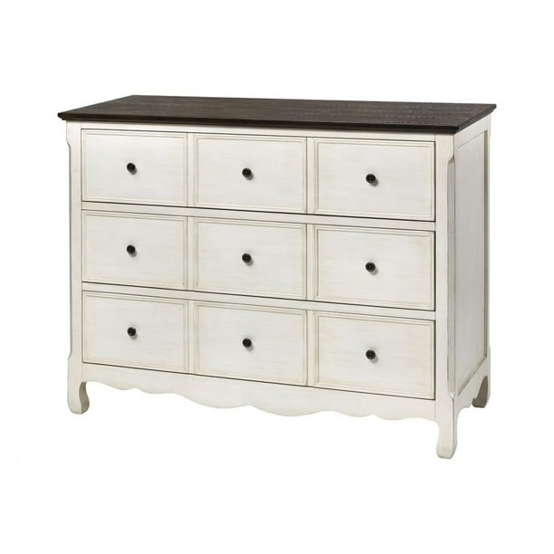 White 9 Drawer Dresser With Dark Wood Top In White Dark Wood Finish Made Of Mdf Wood Horizontal Walmart Com Walmart Com