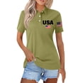 thumbnail image 2 of 250th Anniversary Polo Shirt for Women 1776-2026 - Patriotic USA Flag Graphic Short Sleeve Collared Top - Casual Button-Up Tee with Side Slits for Independence Day Army Green L, 2 of 5
