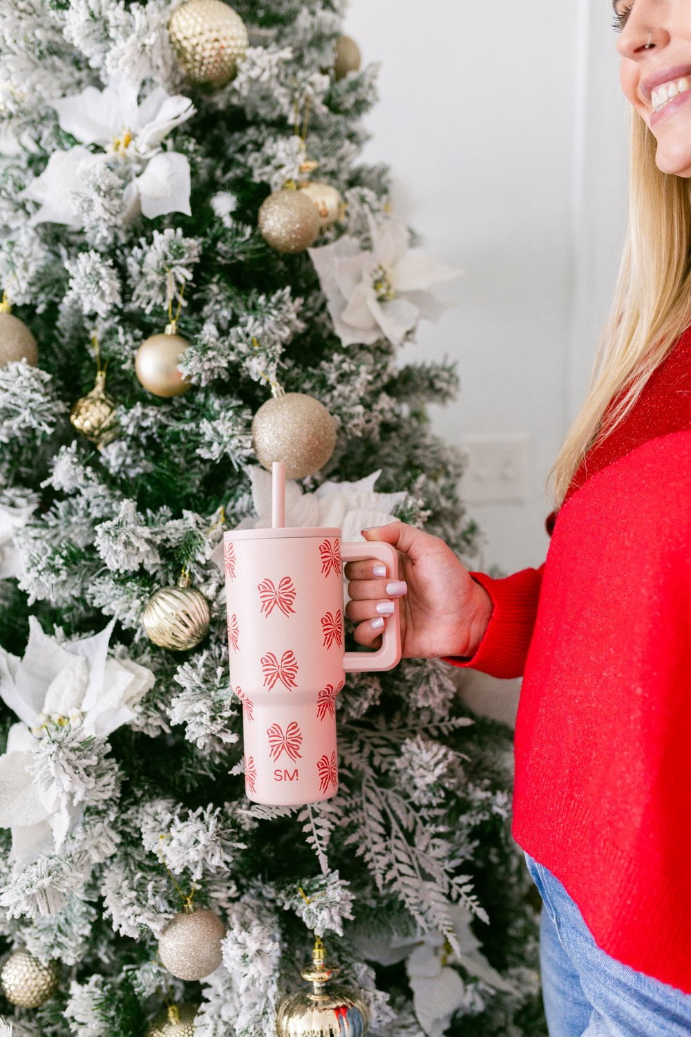 Simple Modern 30 fl oz Insulated Stainless Steel Trek Tumbler with Straw Lid | Holiday Ribbons