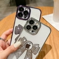thumbnail image 7 of Compatible with iPhone 14 Pro Max Case, Cute 3D Crystal Bow Tie Bowknot Glitter Sparkle Bling Transparent Clear Soft Shockproof Plating Camera Lens Protection Cover Phone Case, Rosegold, 7 of 7