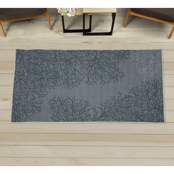 Coral Decorative Rug, Marine Art Print of Leafless Branch Look Reef Pattern Nautical Ocean Motif, Quality Carpet for Bedroom Dorm and Living Room, 6 Sizes, Dark Teal Slate Blue, by Ambesonne