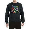 thumbnail image 2 of Cool Rainbow Neon Trippy Jungle Tiger Eyes Animal Lover Unisex Crewneck Graphic Sweatshirt, Black, Medium, 2 of 3