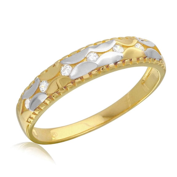 Two-Tone 925 Gold Plated Sterling Silver Hammered Wedding Ring White CZ Jewelry Female Size 11