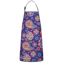 Purple Paisley and Floral Pattern Apron-Garden Aprons for Women with Pockets-Cotton Linen Waterproof Kitchen Cooking Gardening Aprons Adjustable for Kitchen,Cooking,BBQ and Salon 33x27 Inch