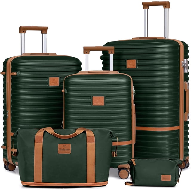 Joyway - Ensembles de Bagages 5 Pcs ABS Rigide à Roulettes Pivotantes - (Valise Extensible 20 Pouces24 Pouces) Valise Enregistrée 28 Po - Vert