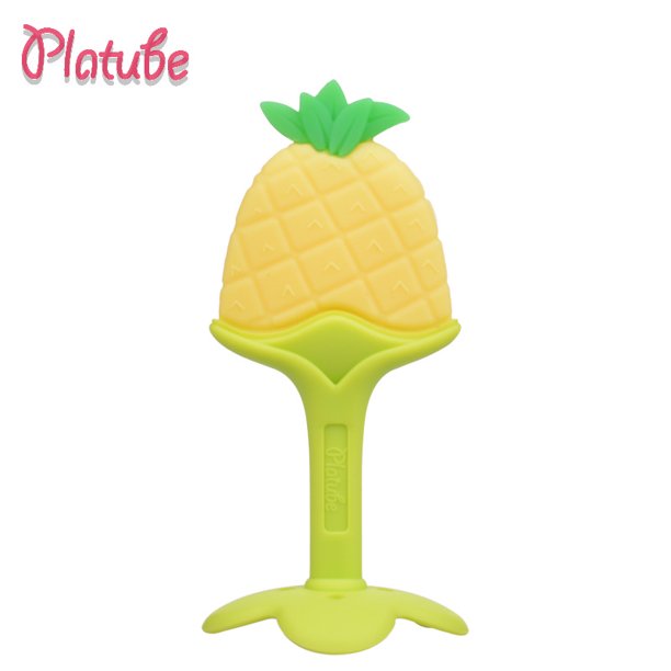 Juguetes para la dentición (1 paquete) - Juego de llaves para la dentición infantil, congelador orgánico natural seguro para bebés y niños pequeños, mordedores de silicona para bebés - Piña oso de fresa Juguete