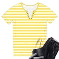 thumbnail image 4 of Odbmxy Short Sleeve Blouse for Women V-Neck Summer Womens Tshirts Slim Casual Yellow Striped Button Pullover Daily Tops, 4 of 6