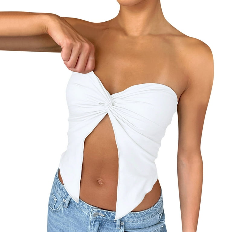 2DXuixsh Womens Long Sleeve Shirt Loose Fit Women's Strapless Bandeau Top  Casual Tube Top Ruched Going Out Crop Tops Backless Shirt Light Weight  Ladies T Shirt White Size M 