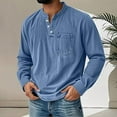 thumbnail image 4 of Mokaloha Mens Shirts Long Sleeve Pacificozy Men's Shirts Retro Stand Collar Pocket Casual Distressed Long Sleeve Henley Shirt, 4 of 7