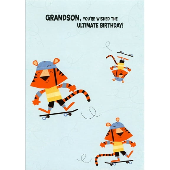 Designer Greetings Tiger on Skateboard: Ultimate Juvenile Birthday Card for Grandson