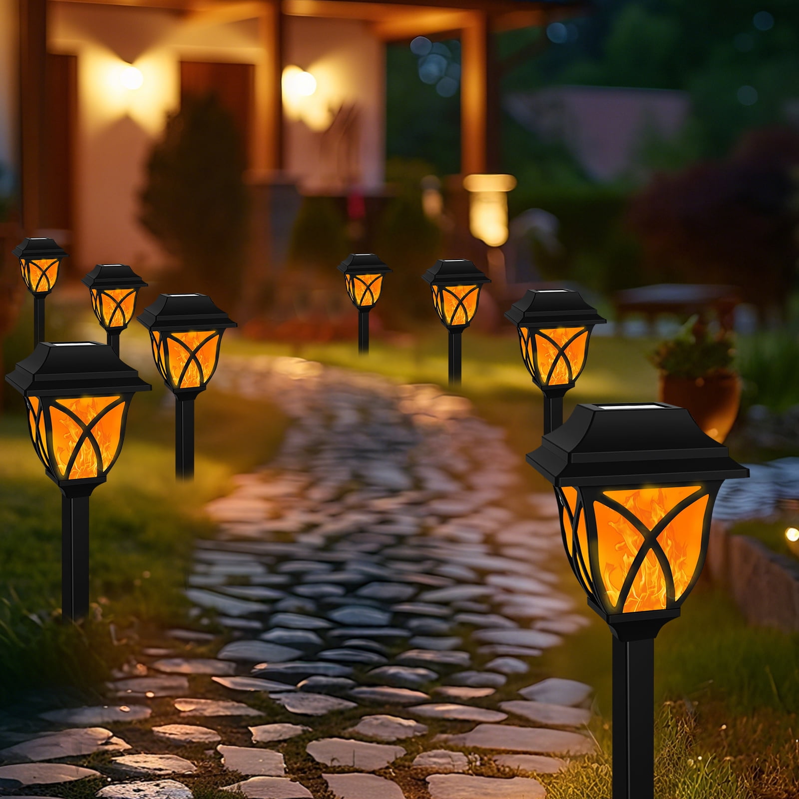 TopZoo Solar Lights Outdoor Pathway, 6 Pack Solar Garden Stake Lights for Yard Patio Walkway Planter Pool, LED Waterproof, Flame Orange