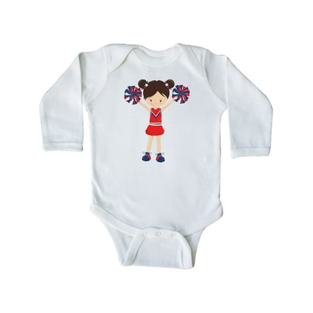 

Inktastic Cheerleaders Girl With Brown Hair Red Uniform Gift Baby Girl Long Sleeve Bodysuit