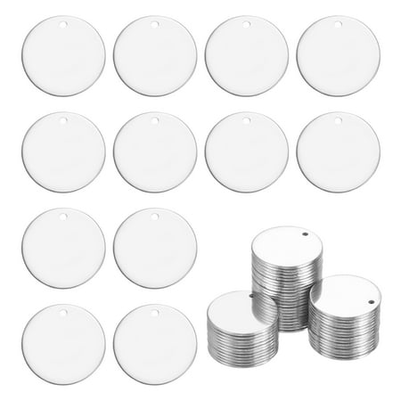 Uxcell 50Pcs Stainless Steel Blank Stamping Tag Engraved Stainless Steel Round Charm Pendant with Holes 20mm/0.79  Silver Jewelry Making Earring
