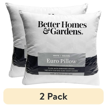 (2 pack) Better Homes & Gardens Euro Pillow, 26"x26" - Plush, Hypoallergenic