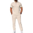thumbnail image 2 of Men 2 Piece Casual Beach Outfits Short Sleeve Button Down Shirts Summer Loose Pant Sets Vacation Walking Outfits Khaki S, 2 of 6