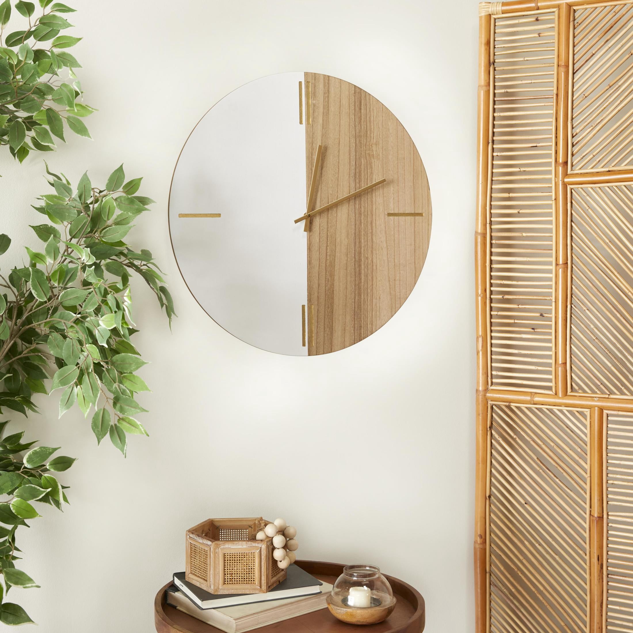 CosmoLiving by Cosmopolitan 24" Brown Wooden Round Wall Clock with Marble Side