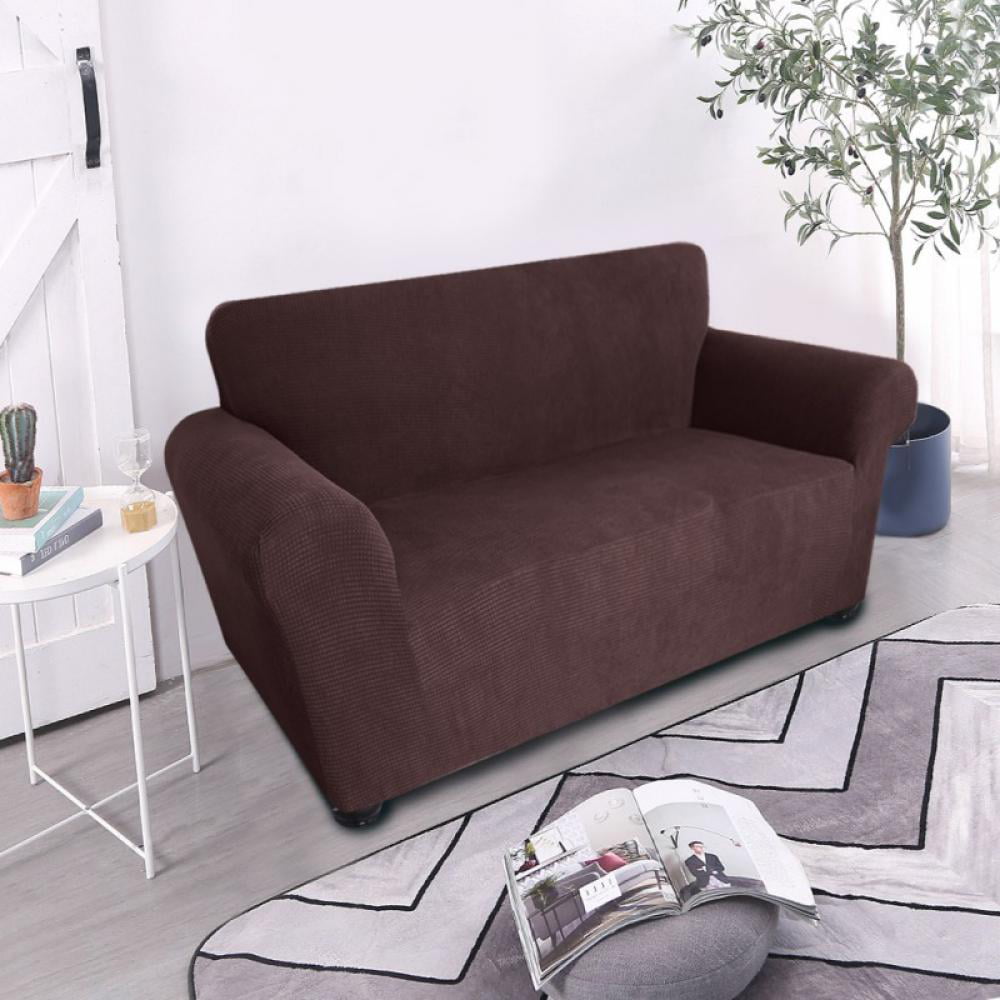 Easy-Going Stretch Sofa Slipcover Couch Sofa Cover Furniture Protector Soft with Elastic Bottom for Kids Spandex Jacquard Fabric Small Checks Oversized Sofa,Coffee