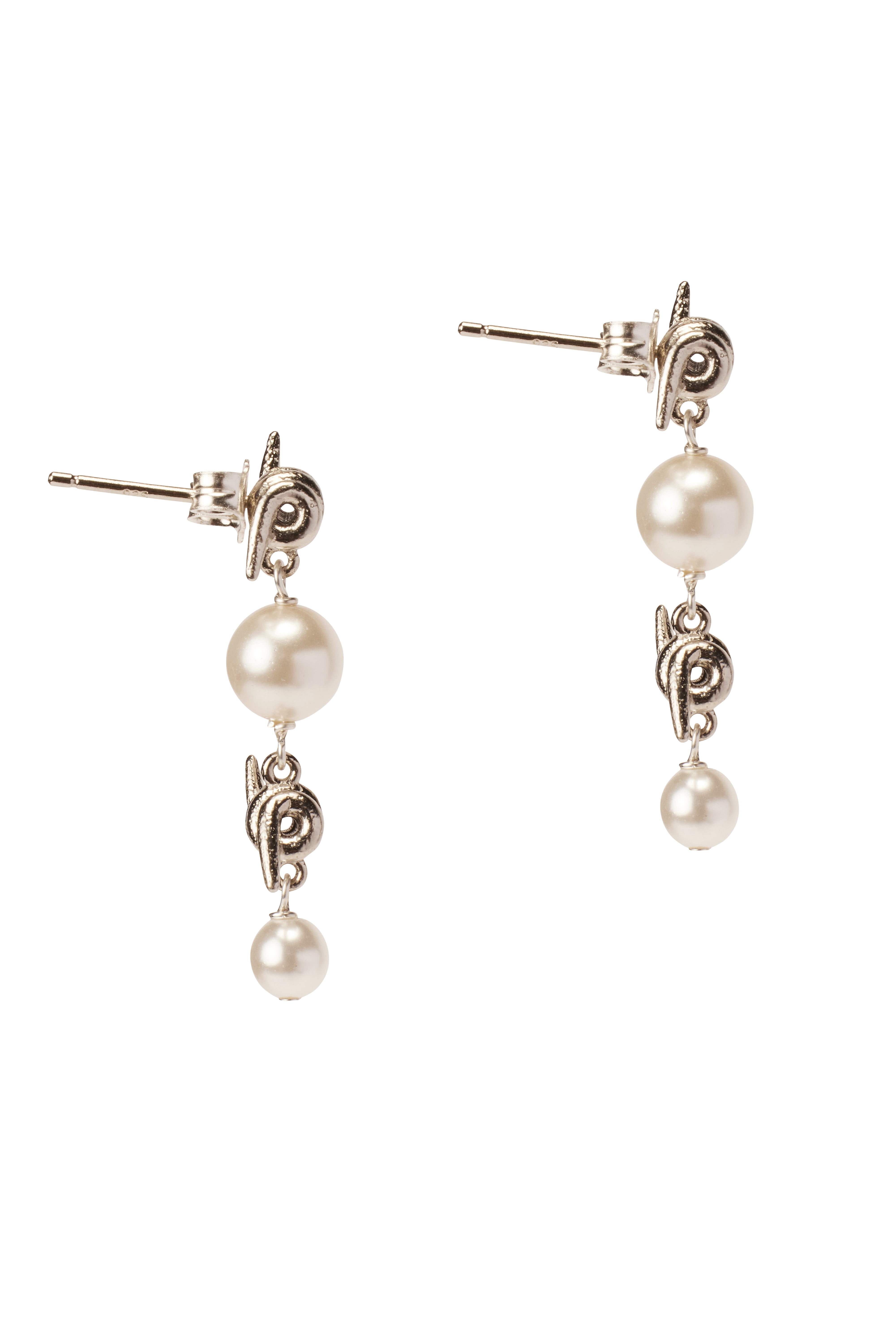 Bella by Thorne Pearl x Barb Adult Earrings,Silver, (Unisex)