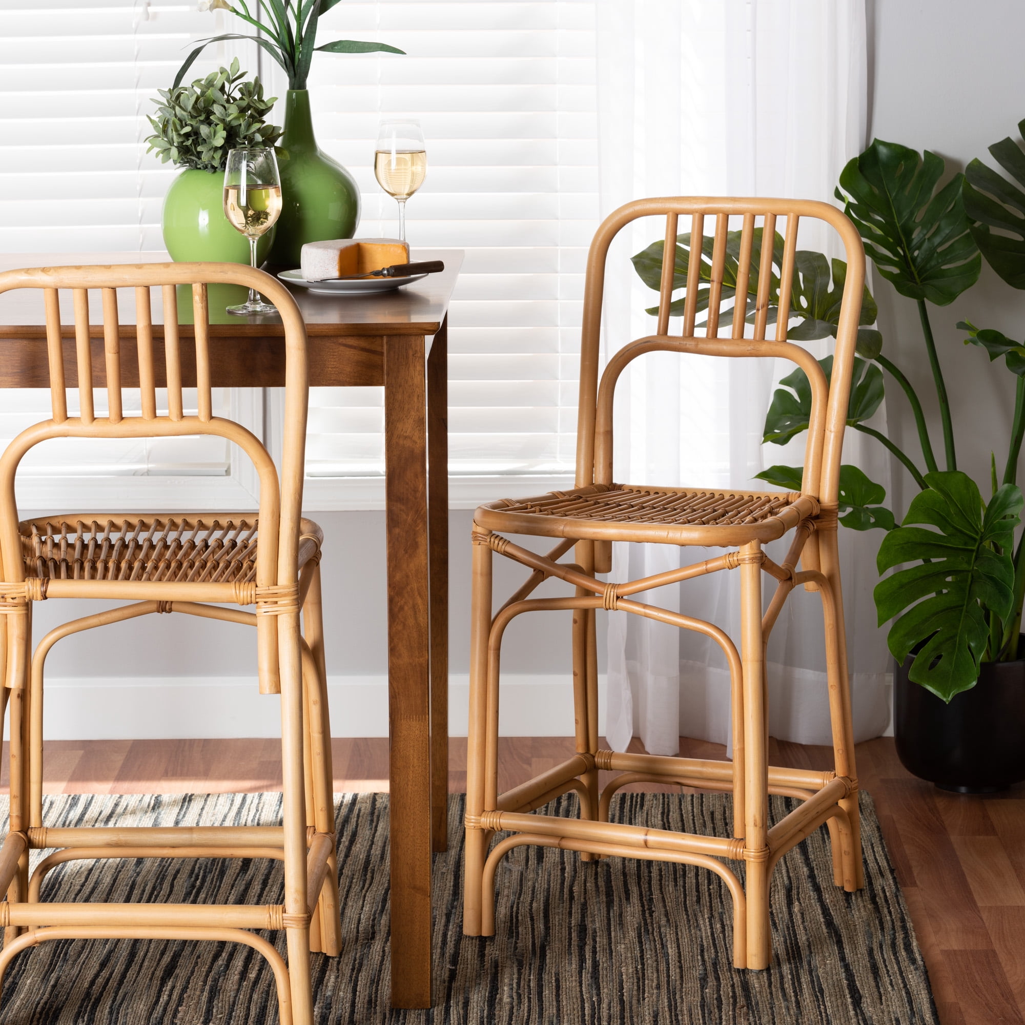 bali & pari Ivora Modern Bohemian Natural Brown Rattan Counter Stool
