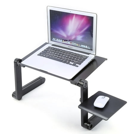 Walfront Portable Adjustable Aluminum Laptop Desk/Stand/Table Vented w/CPU Fans Mouse Pad Side Mount-Notebook-Macbook-Light Weight Ergonomic TV Bed Lap Tray Stand Up/Sitting-Black
