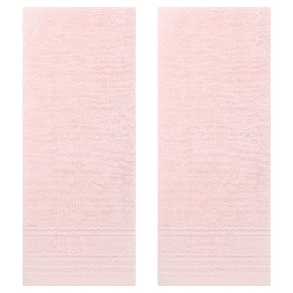 Unique Bargains Striped Hand Towels Set for Bathroom 14" x 30" Pink 2-Pieces